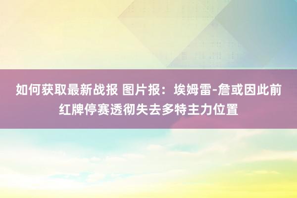 如何获取最新战报 图片报：埃姆雷-詹或因此前红牌停赛透彻失去多特主力位置