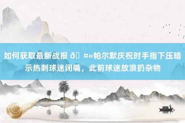 如何获取最新战报 🤫帕尔默庆祝时手指下压暗示热刺球迷闭嘴，此前球迷放浪扔杂物