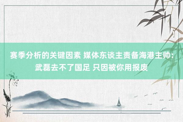 赛季分析的关键因素 媒体东谈主责备海港主帅：武磊去不了国足 只因被你用报废