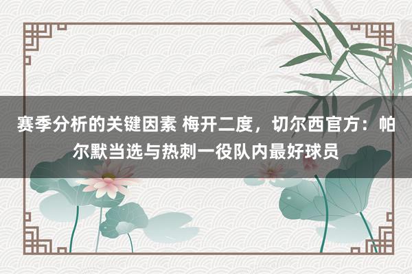 赛季分析的关键因素 梅开二度，切尔西官方：帕尔默当选与热刺一役队内最好球员